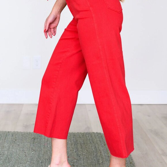 LISA HIGH RISE CONTROL TOP WIDE LEG CROP JEANS IN RED - Picture 7 of 9